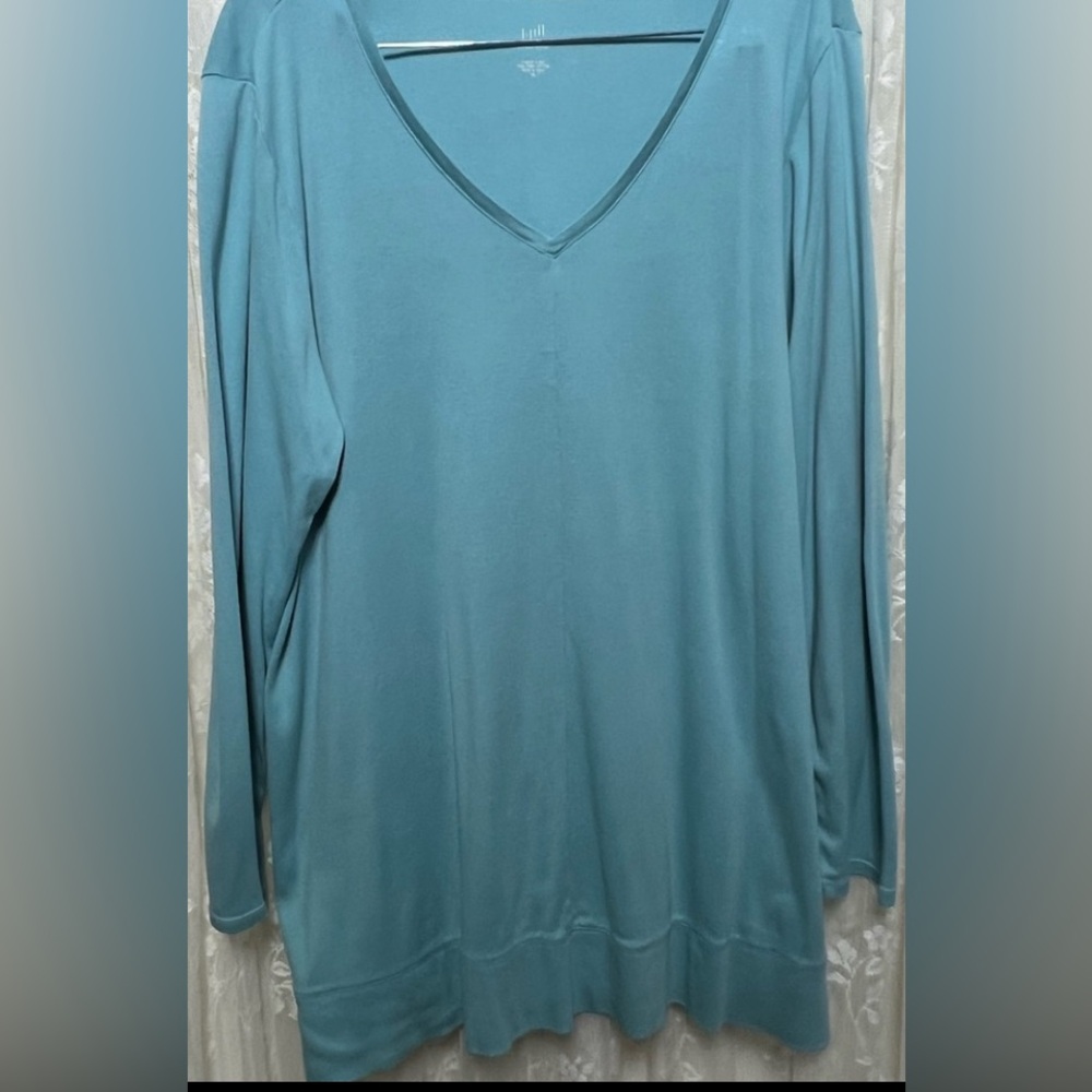 J. Jill Aqua Long Sleeve V-Neck Tunic Top